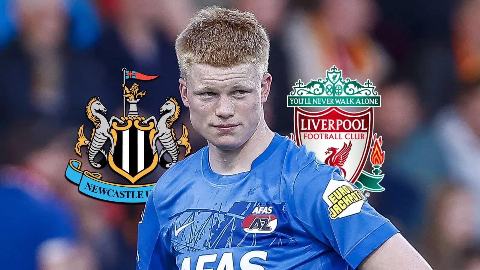 Игрок AZ Alkmaar на фоне логотипов клубов