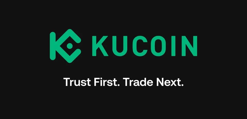 Логотип KuCoin с девизом Trust First. Trade Next.