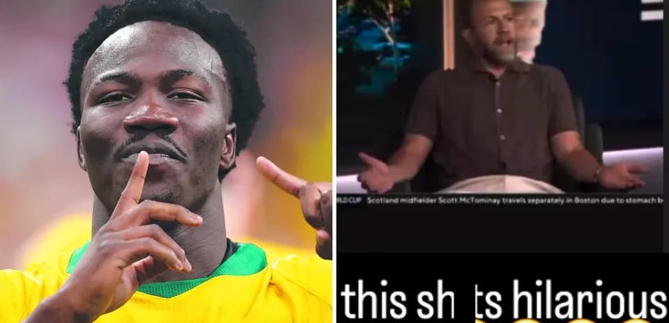 Football player celebrating, commentator discussing match