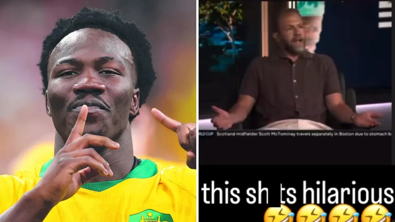 Football player celebrating, commentator discussing match